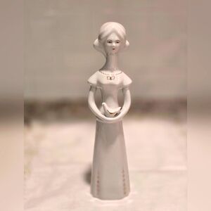 Vintage Hungary Aquincum Hand Painted Porcelain Girl and Dove Figurine